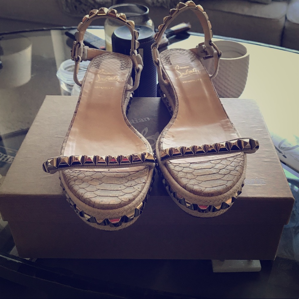 Christian Louboutin Cataclou 60 Studded Wedge-Gold